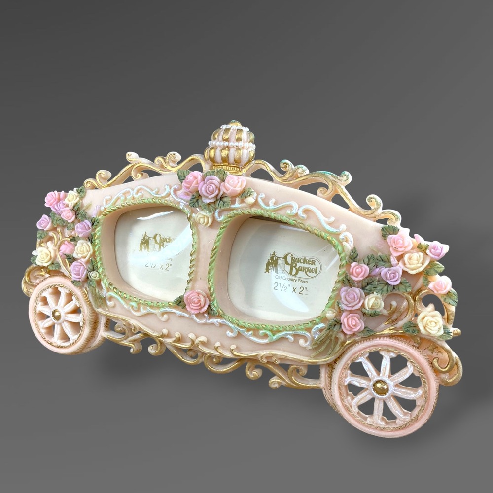 Cracker Barrel Princess Carriage Double Picture Frame Roses Y2K Fairy Tale